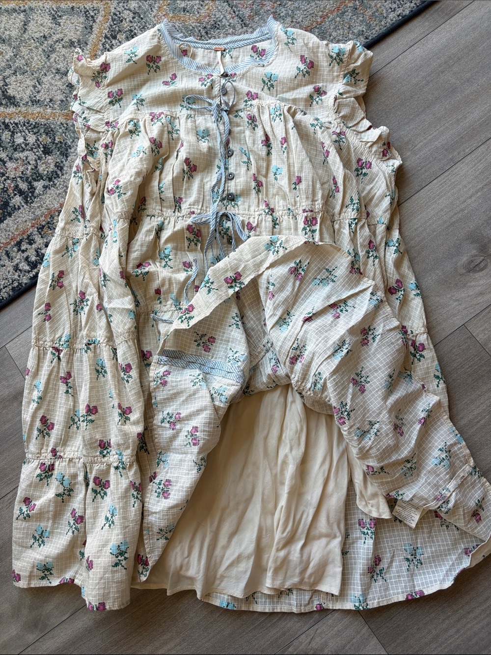 Free People Cream Dress with Pink & Teal Floral Print - Picture 6 of 6